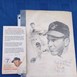 Mickey Mantle&Brooks Robinson Signed Artwork with Card